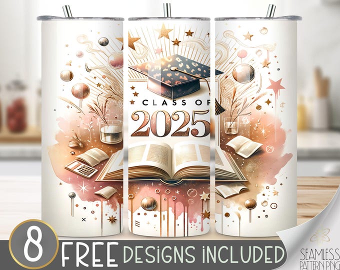 Class Of 2025 Tumbler Wrap, Graduation 2025 20oz Skinny Tumbler Sublimation Designs, Class of 2025 Straight 20oz Tumbler PNG, Boho Class PNG