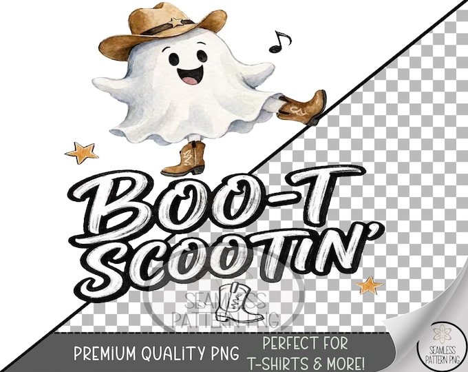 Halloween Sublimation Design, Dancing Ghost UV DTF Graphic, Boo-T Scootin' Clip Art, Digital Download, B10424