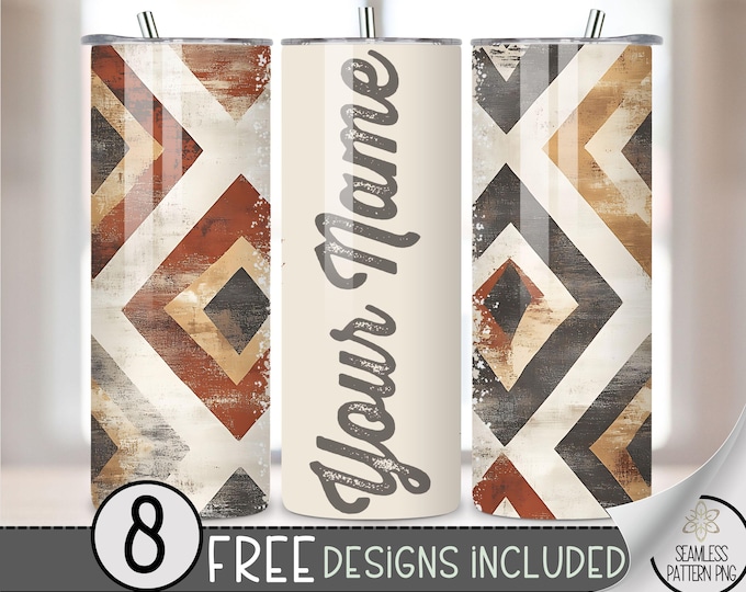 Add Your Name Boho Cowgirl Tumbler Wrap, Faded Southwestern 20 oz Aged Western Tumbler File, Digital Aztec Tumbler Wrap Design Download