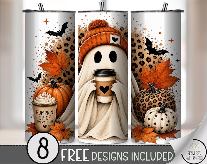 Halloween Ghost 20oz Tumbler Wrap, Cozy Autumn Sublimation Design, Fall PNG Files, Digital Download, B10519