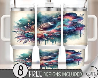 Cosmic Watercolor 40 oz Tumbler Wrap, Vibrant Cloudy Galaxy Design, Artistic Football Sublimation File, Commercial Use Included A437
