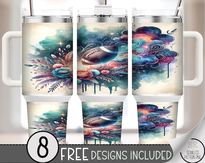 Cosmic Watercolor 40 oz Tumbler Wrap, Vibrant Cloudy Galaxy Design, Artistic Football Sublimation File, Commercial Use Included A437