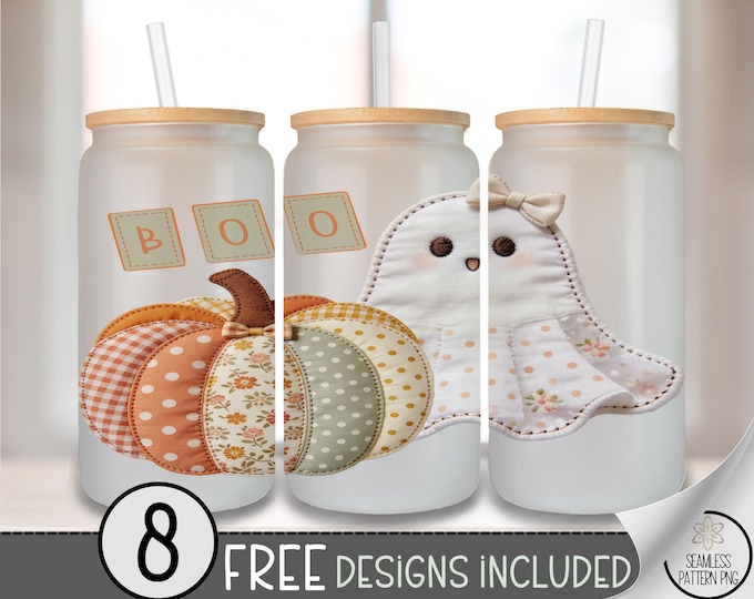 Halloween Ghost Glass Can Wrap, Vintage 16oz Tumbler Sublimation Design PNG File, Digital Download, B10161