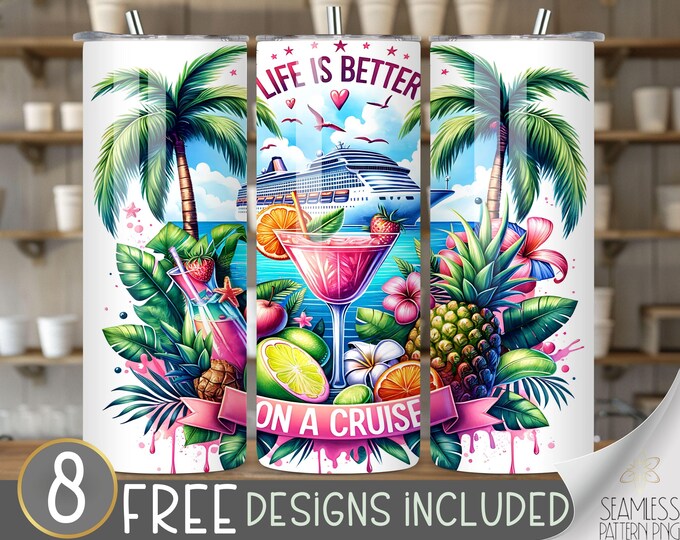 Cruise Ship Tumbler Wrap, Cruise and Cocktail 20oz Skinny Sublimation, Cruise Tumbler Design, Cruise Sublimation Design, Cruise Tumbler File