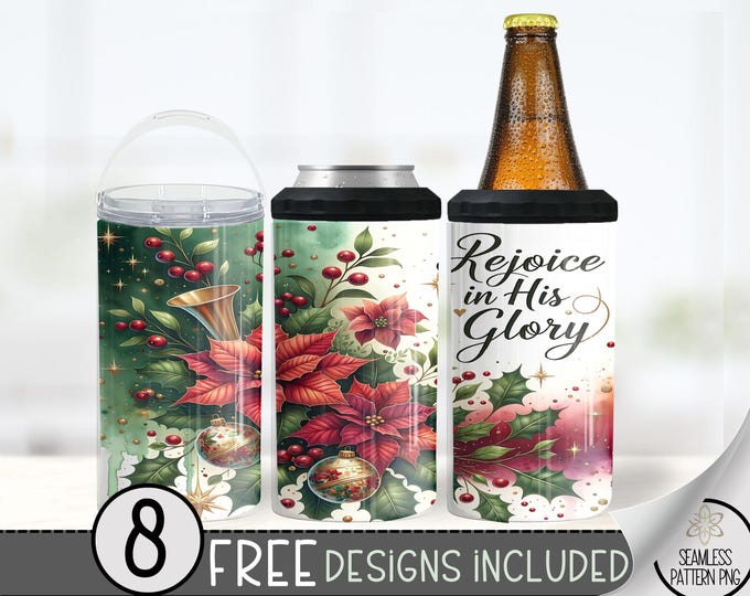 Christmas 4 In 1 Can Cooler Tumbler Wrap, Winter Sublimation Design, Xmas 16 Oz Slim, Holiday 16 Oz Can Cooler Sublimation Design, Religious