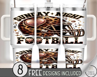 Leopard Print Football 40oz Tumbler Wrap, Sunday Night Football 40 oz Wrap, Fun Game Day File, Sports Sublimation Wrap, A436