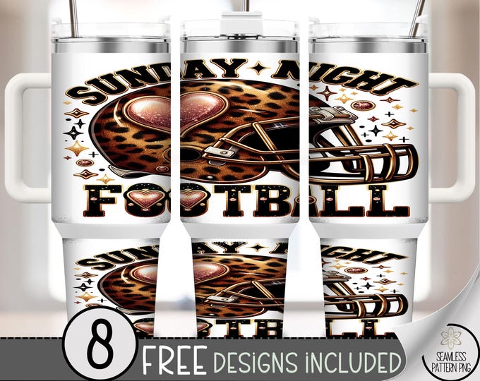 Leopard Print Football 40oz Tumbler Wrap, Sunday Night Football 40 oz Wrap, Fun Game Day File, Sports Sublimation Wrap, A436