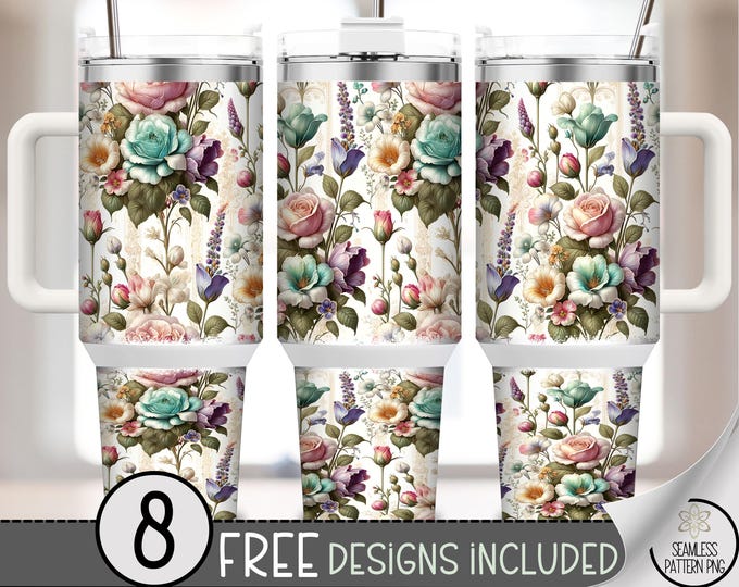 Victorian Flowers PNG - Vintage Floral 40 oz Tumbler Wrap, Beautiful Watercolor Flowers, Digital Download, B991