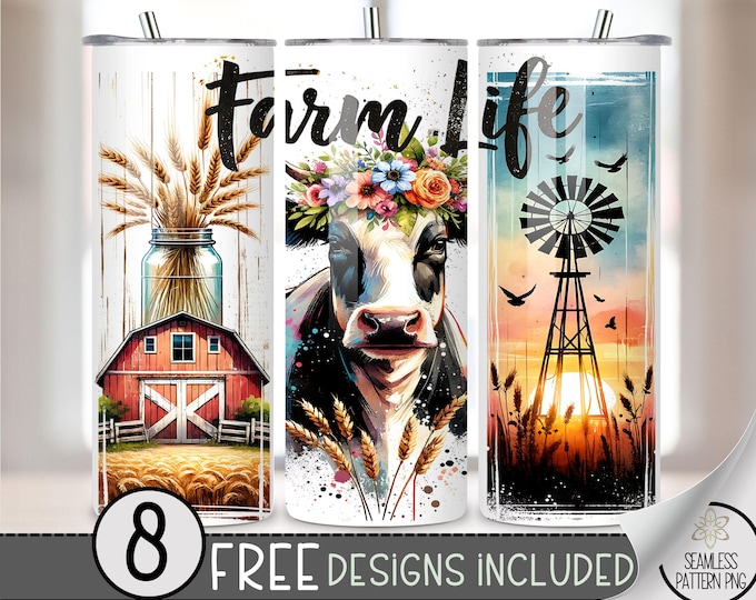 Farm Life Tumbler Wrap, Sunset Windmill 20oz Skinny Tumbler Sublimation Design, Floral Tumbler Wrap File PNG, Country Western Barn PNG, A163