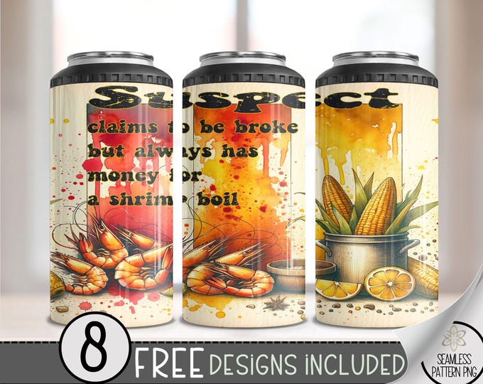Shrimp Season 4 in 1 Can Cooler Wrap, Suspect Claims Meme Sublimation Design, Prawn 4in1 Tumbler PNG, Funny Shrimp boil 16 Oz PNG, A173
