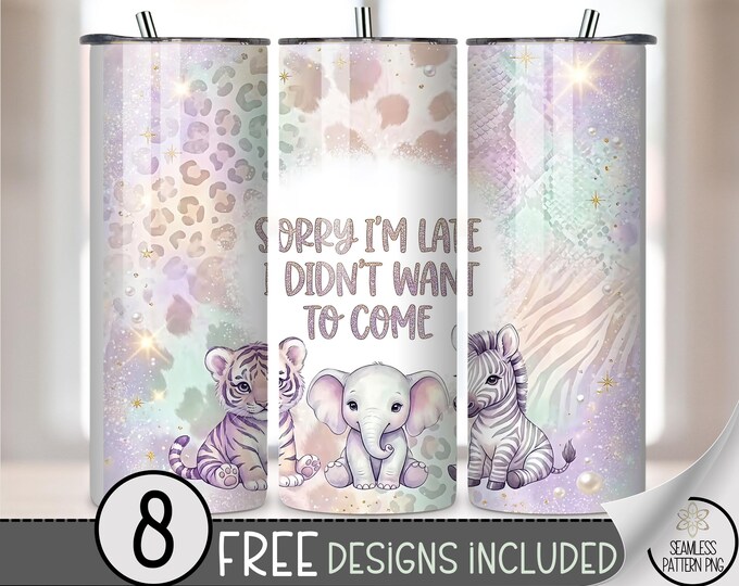 Safari Animal Trio 20 oz Tumbler Wrap, Playful Sublimation Design for Straight Tumblers, Cute PNG Files, Digital Download, B10265
