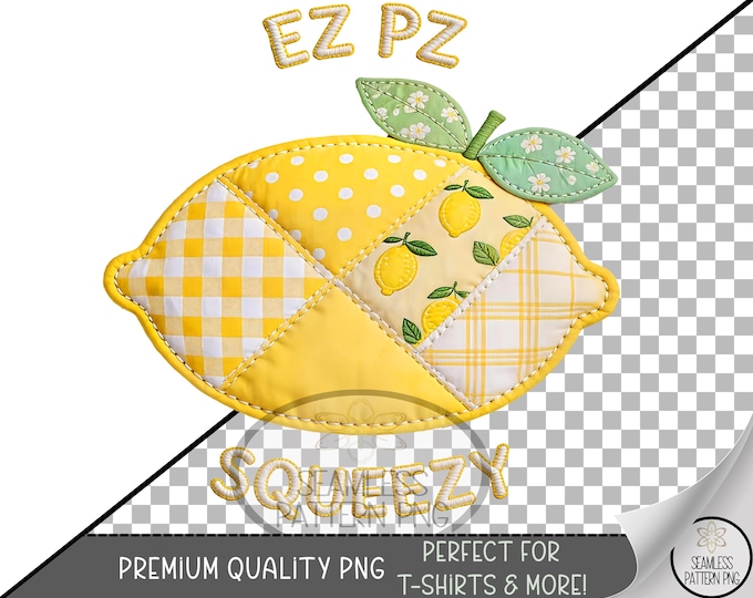 Lemon Sublimation Design, Faux Patchwork Lemon UV DTF Graphic, Patchwork Citrus Clip Art, Cute Summer Design, Digital Download B10128