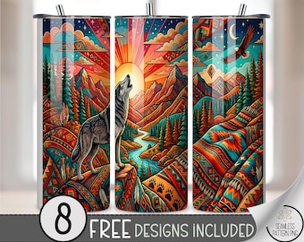 Wolf 20 oz Tumbler Wrap, Colorful Sublimation Design for Straight Tumblers, Unique PNG Files, Digital Download, B10278
