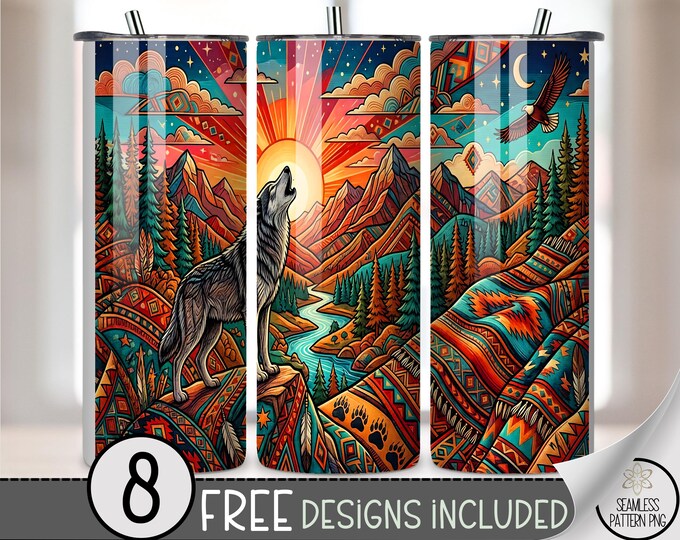 Wolf 20 oz Tumbler Wrap, Colorful Sublimation Design for Straight Tumblers, Unique PNG Files, Digital Download, B10278