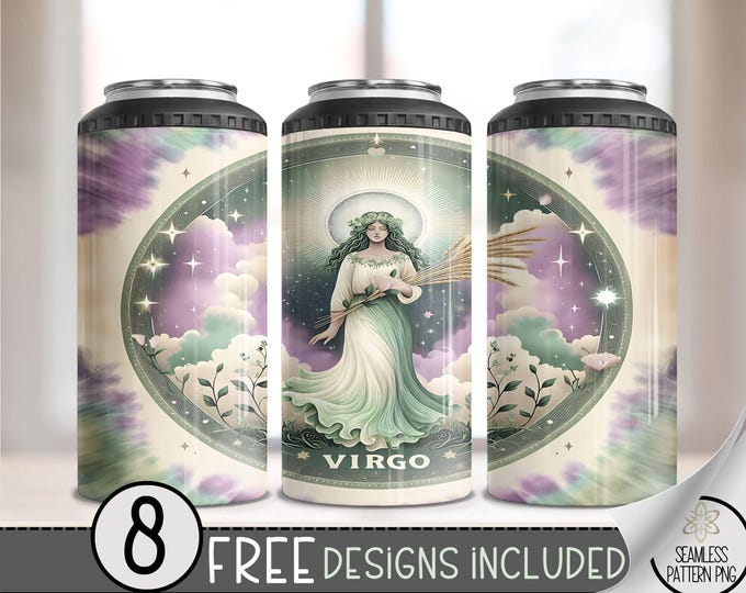 Tie Dye Zodiac 4 in 1 Can Cooler Wrap, Virgo 16 Oz 4in1 Tumbler Sublimation Design Astrology Sign, Zodiac Signs Can Wrap PNG Download