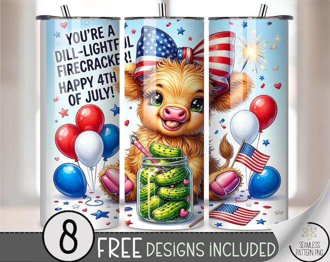 4th of July Baby Calf 20 oz Tumbler Wrap, Festive Sublimation Design for Straight Tumbler, Patriotic PNG File, B10159