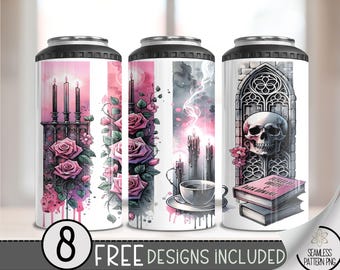Sarcastic 4 in 1 Can Cooler Wrap, Sassy Book 4in1 Tumbler PNG, Gothic Skull 16 Oz Can Cooler Sublimation Design, Rose Hard Can Design, A127