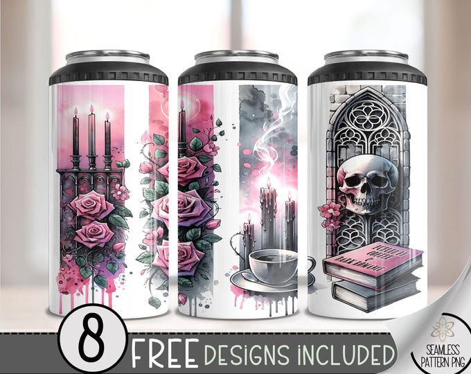 Sarcastic 4 in 1 Can Cooler Wrap, Sassy Book 4in1 Tumbler PNG, Gothic Skull 16 Oz Can Cooler Sublimation Design, Rose Hard Can Design, A127