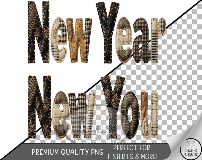 Festive Sublimation Design, New Year New You UV DTF Graphic, Motivational Clip Art, Patterned Typography, Glitter Accents Digital Print A524