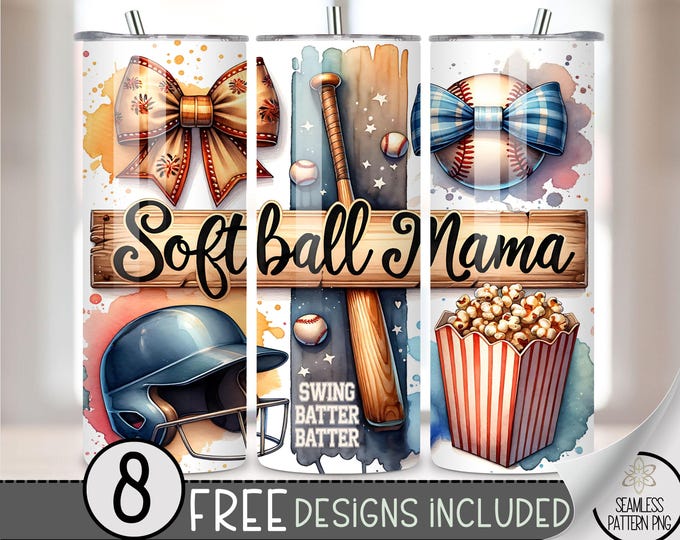 Softball Mama Png, Swing Batter Softball 20oz Skinny Tumbler Sublimation Design, Coquette Mama Tumbler PNG, Brushstroke Softball PNG, A171