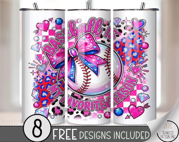 Baseball 20 oz Tumbler Wrap, Cute Sublimation Design for Straight Tumblers, Favorite Season PNG Files, B10059