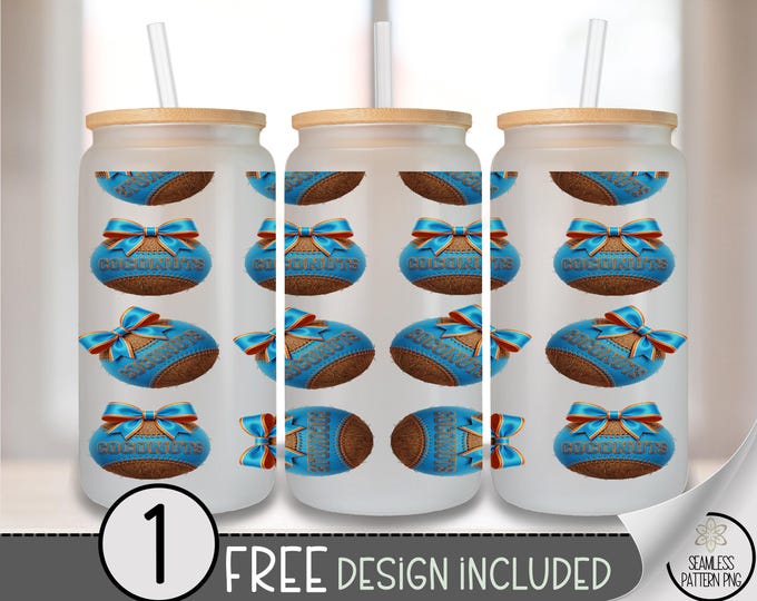 Coconuts Baseball Glass Can Wrap, 16oz Tumbler Sublimation Design, Festive PNG File, Digital Download, B10235
