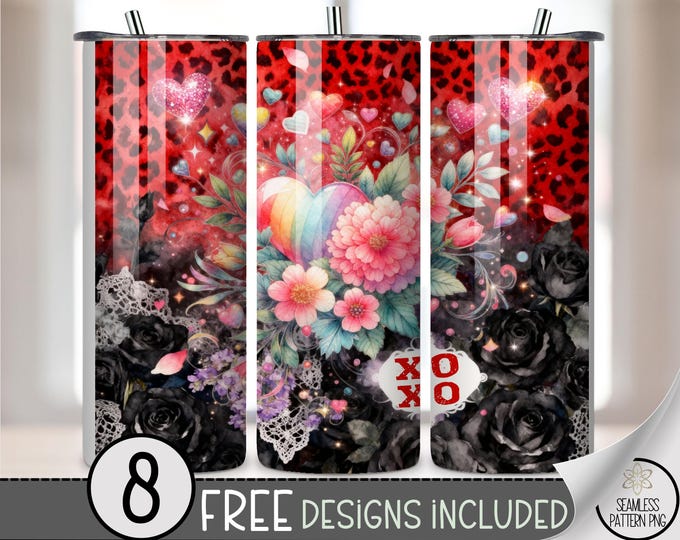Valentine’s Day Heart 20 oz Tumbler Wrap, Romantic Digital Download, XoXo Sublimation Design for Skinny Tumblers, Vday PNG Files, A846