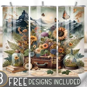 Reise-Tumbler-Wrap, nahtlose 20 Unzen-dünne Tumbler-Sublimation, Urlaubs-Tumbler, Feiertags-Tumbler, Abenteuer-Tumbler, Wildblumen-Tumbler PNG