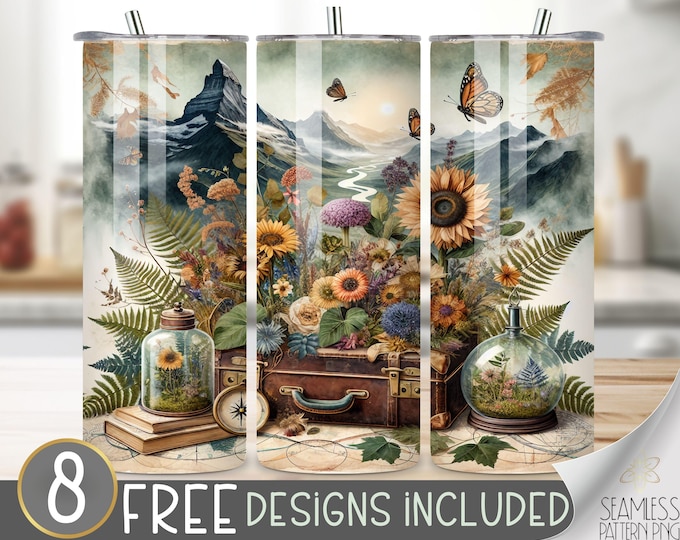 Travel Tumbler Wrap, Seamless 20oz Skinny Tumbler Sublimation, Vacation Tumbler, Holiday Tumbler, Adventure Tumbler, Wildflower Tumbler PNG