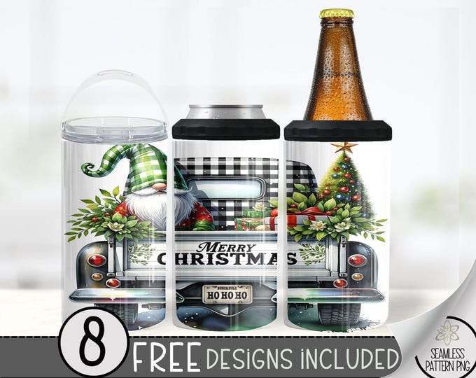Christmas Gnome 4in1 Can Cooler Wrap,Winter Sublimation Design,Xmas 16 Oz Slim,Merry Christmas 4 in 1 Tumbler Png,Christmas 16 Oz Can Cooler
