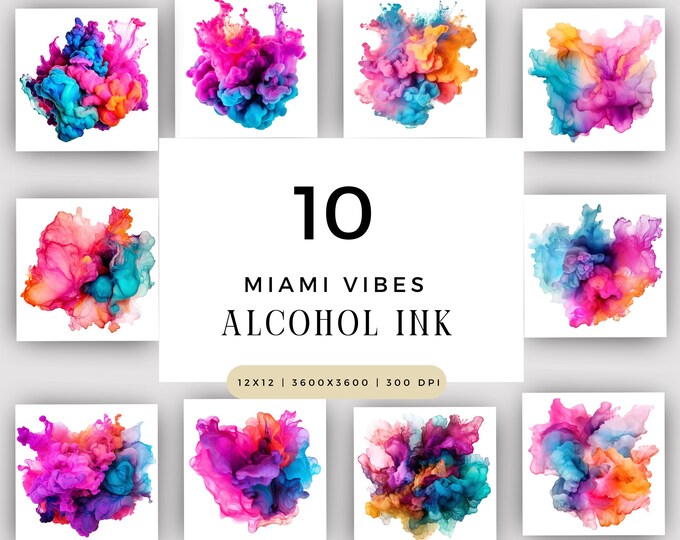 Miami Vibes, Bright Alcohol Ink Clipart Bundle PNG JPG Summer Clip Art Digital Instant Download Commercial Use, Fluid Background Clip-art
