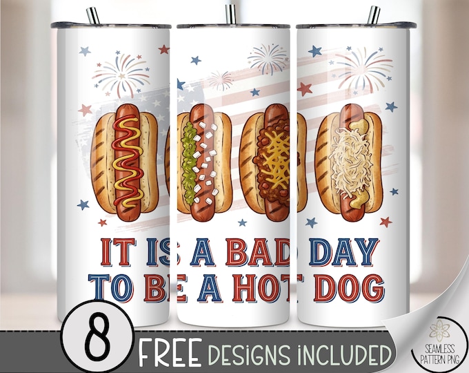 Hot Dog 20 oz Tumbler Wrap, Playful Sublimation Design for Straight Tumblers, Festive PNG Files, Americana Theme, B10106