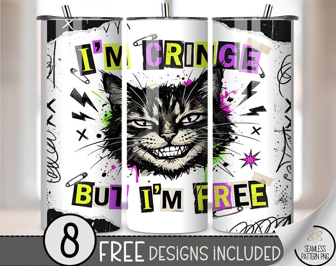 Cringe Cat 20 oz Tumbler Wrap, Bold Sublimation Design, Punk Cringe Design, Digital Download, B945