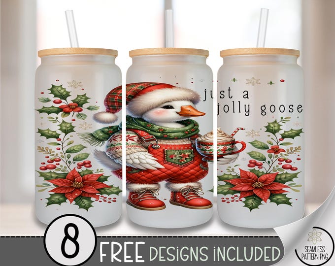 Jolly Goose Glass Can Wrap, Xmas 16oz Glass Tumbler Sublimation Design, Digital Download, Christmas PNG File, Holiday File, A505