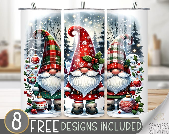 Christmas Gnome Tumbler Wrap, Winter Sublimation Design, Xmas 20 Oz Skinny, Christmas Plaid Tumbler Wrap Png, Christmas Tumbler PNG