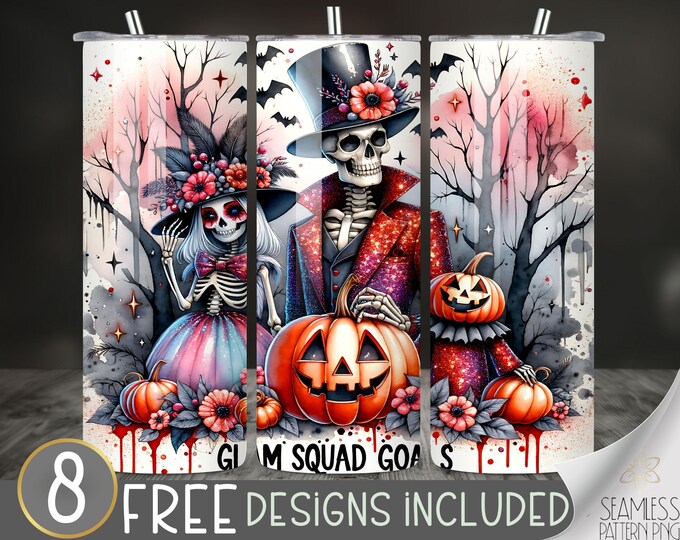 Funny Halloween Tumbler Wrap, Glitter Halloween 20 oz Skinny Sublimation Spooky Season Digital Design, Glam Squad Goals Tumbler Wrap PNG