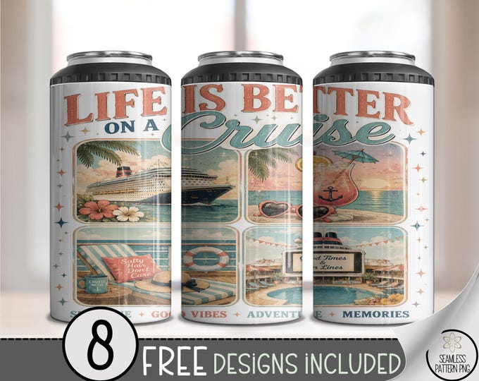 Cruise Life 4-in-1 Can Cooler Wrap, Retro Vacation Sublimation Design, Digital Download, B10420