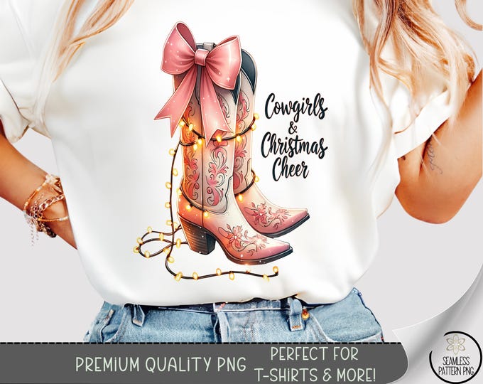 Cowgirl Boots PNG, Trendy Floral Holiday, Western Christmas, Digital Download for Sublimation, A539