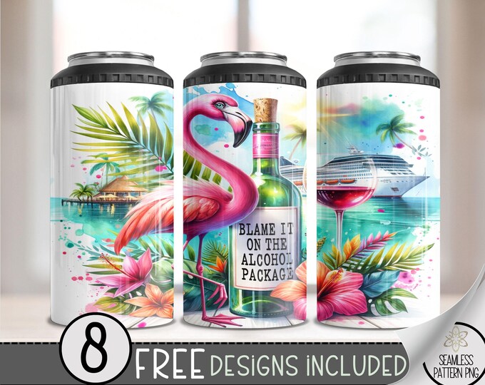 Wine Cruise Ship 4 in 1 Can Cooler Wrap, Booze Cruise 4in1 Tumbler PNG, Funny Cruise 16 Oz Can Cooler Sublimation Design, Blame Alcohol, A9