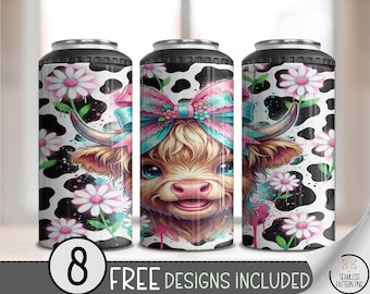 Boujee Cow, 4-in-1 Can Cooler Wrap - Adorable Highland Cow Design Sublimation, Glam Cow, Digital Download, B889
