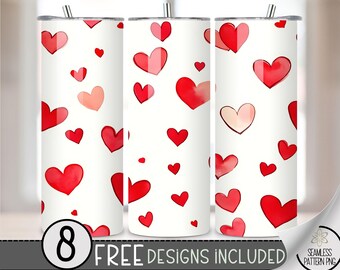 Seamless Valentine's Day Tumbler Wrap, Simple Heart 20oz Skinny Tumbler Sublimation Design, Vday Love Tumbler Wrap File PNG Heart Pattern