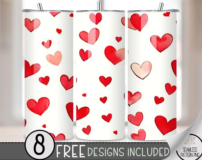 Seamless Valentine's Day Tumbler Wrap, Simple Heart 20oz Skinny Tumbler Sublimation Design, Vday Love Tumbler Wrap File PNG Heart Pattern