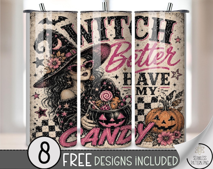 Halloween 20 oz Tumbler Wrap, Sassy Sublimation Design for Straight Tumblers, Retro Pink Black PNG Files, Digital Download, B10370