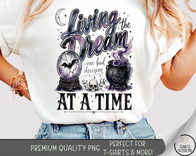 Halloween T-shirt PNG, Witchy Living the Dream Sublimation Design (Digital Download) B10544