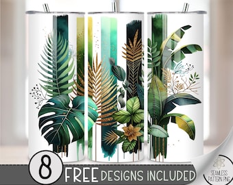 Jungle Tumbler Wrap, Safari Theme 20oz Skinny Tumbler Sublimation Design, Rainforest Graphic Tumbler Wrap File PNG, Unique Foliage PNG, A76
