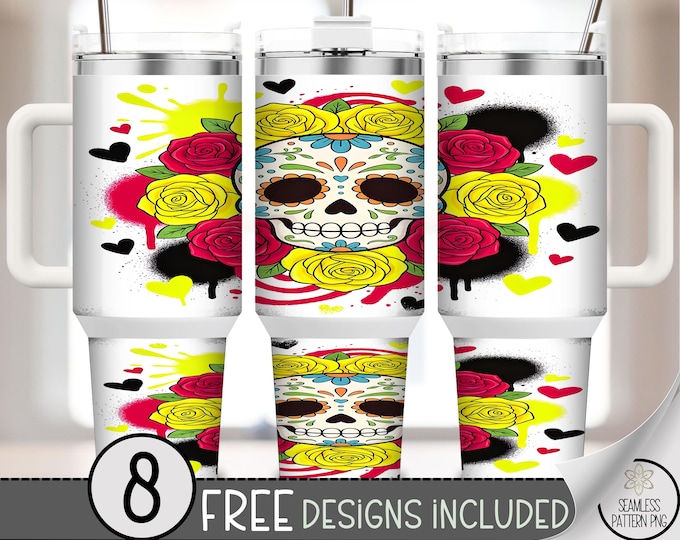 Day of the Dead Skull 40 oz Tumbler Wrap, Festive Sublimation Design, Graffiti Art PNG Files, Digital Download, B10272