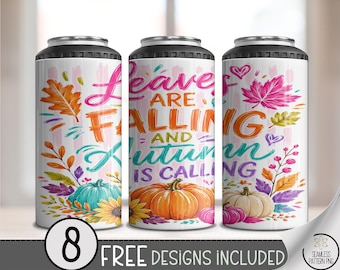 Autumn Leaves 4in1 Can Cooler Wrap, Fall Typography Sublimation Design, Digital Download, B10475