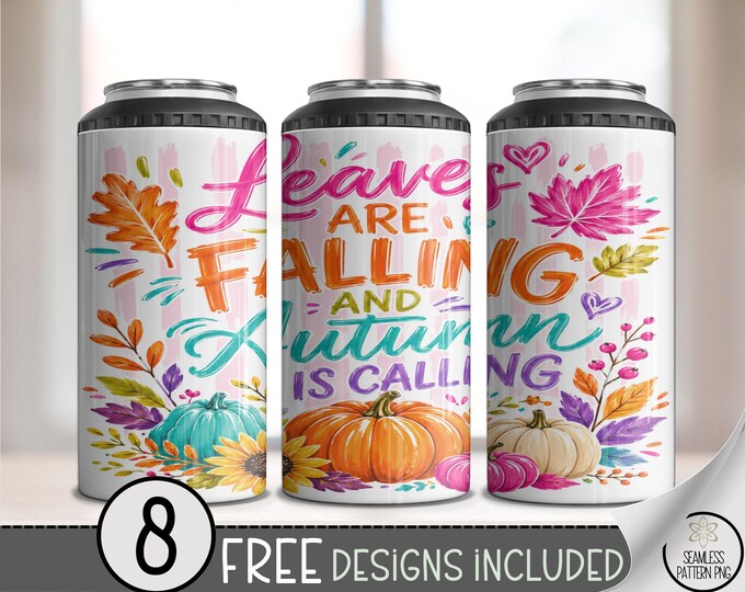 Autumn Leaves 4in1 Can Cooler Wrap, Fall Typography Sublimation Design, Digital Download, B10475