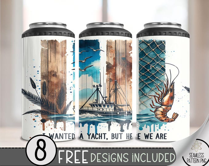 Shrimpin Season 4 in 1 Can Cooler Wrap, Prawn Sublimation Design, I Wanted A Yacht Here We Are 4in1 Tumbler PNG, Shrimp boat 16 Oz PNG, A164