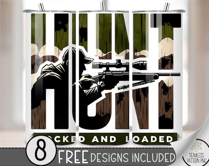 Hunting Tumbler Wrap, Hunter 20oz Skinny Tumbler Sublimation Design, Camo Tumbler Wrap File, Mountain Range PNG, Seamless Forest File